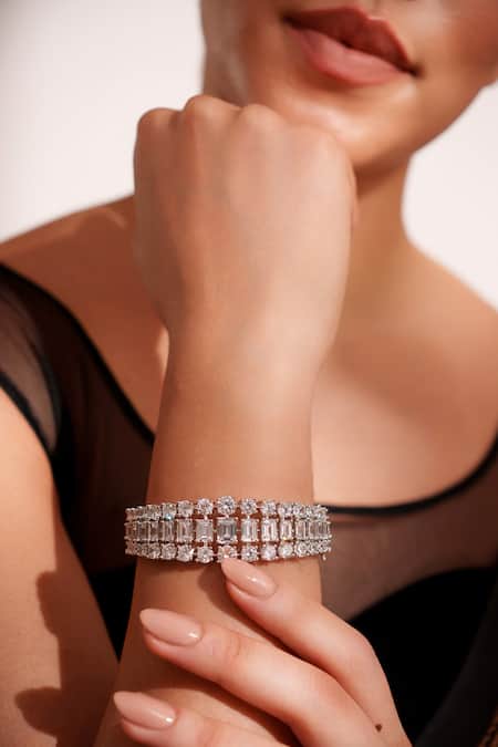 Buy_Zevar By Geeta_White Imitation Diamonds Designer Faux Bracelet _Online_at_Aza_Fashions