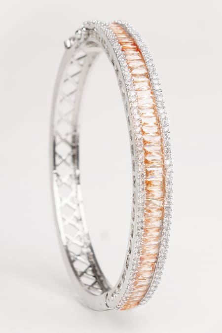 Zevar By Geeta_Silver Plated Imitation Diamonds Designer Faux Bracelet _Online_at_Aza_Fashions
