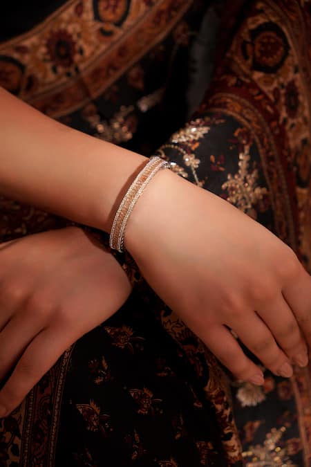 Buy_Zevar By Geeta_Silver Plated Imitation Diamonds Designer Faux Bracelet _Online_at_Aza_Fashions