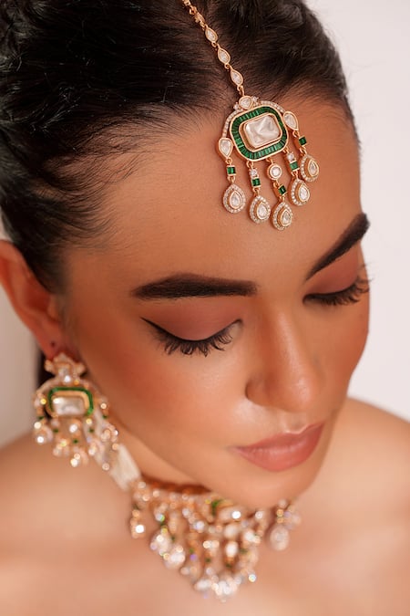 Zevar By Geeta_Green Diamonds, Stones Kundan Polki Designer Jewellery Set _Online_at_Aza_Fashions