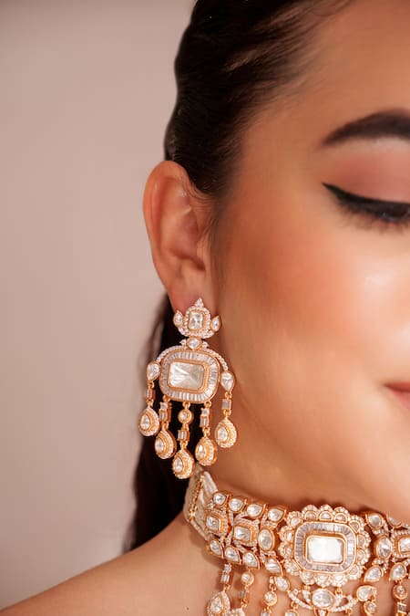 Zevar By Geeta_Gold Plated Imitation Diamonds Kundan Polki Jewellery Set _Online_at_Aza_Fashions