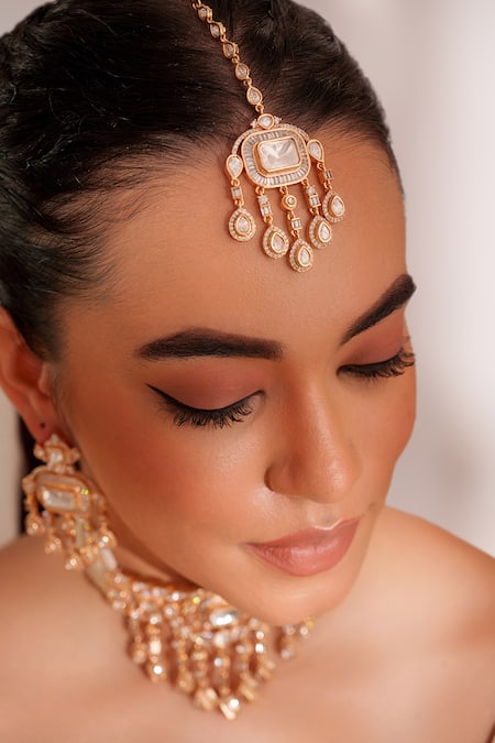 Shop_Zevar By Geeta_Gold Plated Imitation Diamonds Kundan Polki Jewellery Set _Online_at_Aza_Fashions