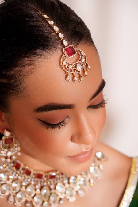 Zevar By Geeta_Red Stones Kundan Polki Designer Jewellery Set _Online_at_Aza_Fashions