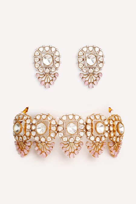 Zevar By Geeta Kundan Polki Two Tone Necklace & Earrings Set 