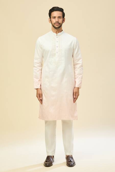 Buy_Rng Safawala_White Silk, Crepe Embroidery Sherwani And Kurta Set _Online_at_Aza_Fashions