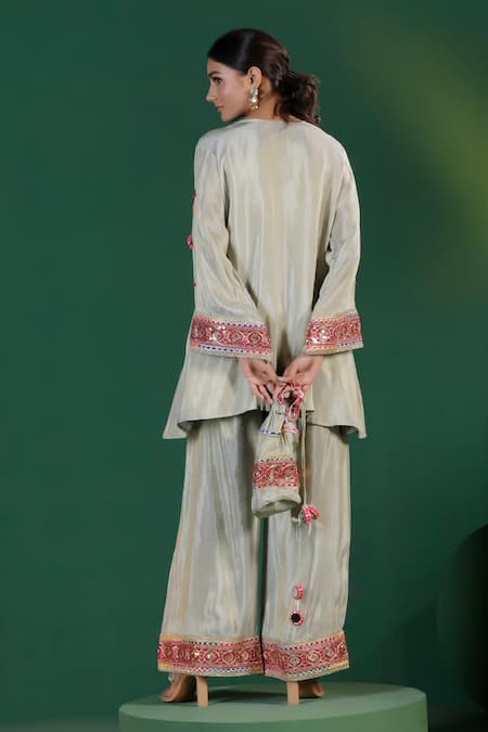 Two Sisters By Gyans Embroidered Grey Top & Pant Set 