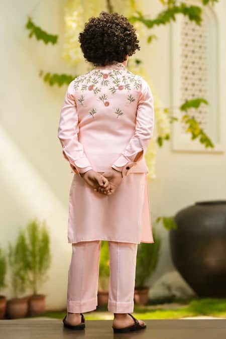 Shop Littleens Peach Silk Sequins, Embroidery Nehru Jacket at Aza Fashions Shop_Littleens_Peach Silk Sequins, Embroidery Nehru Jacket _at_Aza_Fashions