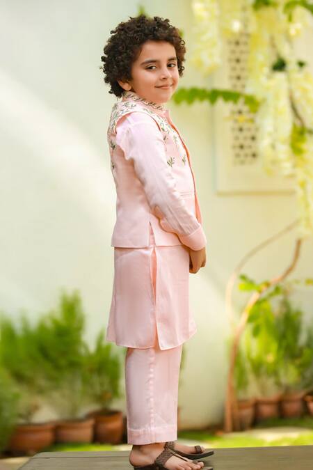 Littleens Peach Silk Sequins, Embroidery Nehru Jacket Online at Aza Fashions Littleens_Peach Silk Sequins, Embroidery Nehru Jacket _Online_at_Aza_Fashions