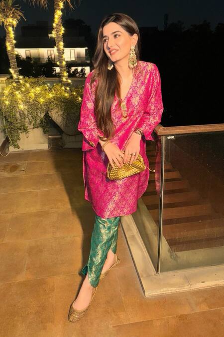 Minime Organics Pink Brocade, Cotton Woven Kurta Set Online at Aza Fashions Minime Organics_Pink Brocade, Cotton Woven Kurta Set_Online_at_Aza_Fashions