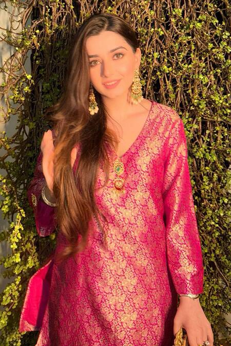 Buy Minime Organics Pink Brocade, Cotton Woven Kurta Set Online at Aza Fashions Buy_Minime Organics_Pink Brocade, Cotton Woven Kurta Set_Online_at_Aza_Fashions