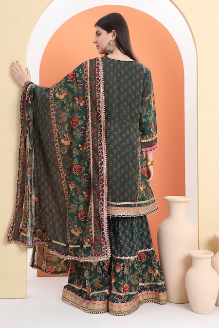 Minime Organics Bottle Green Printed Kurta Set 