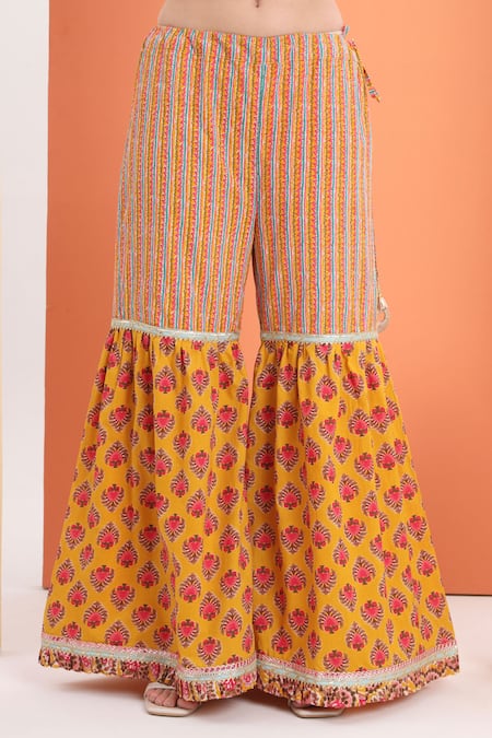 Buy_Minime Organics_Yellow Cotton Embroidery Orange Printed Kurta Set _Online_at_Aza_Fashions
