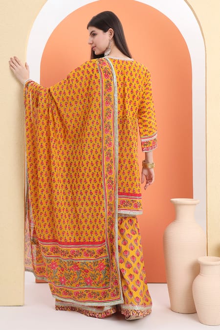 Minime Organics Yellow Orange Printed Kurta Set 