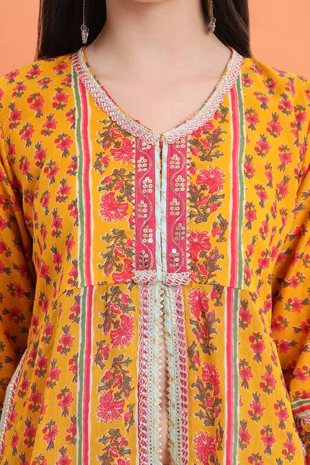 Buy_Minime Organics_Yellow Cotton Embroidery Orange Printed Kurta Set 