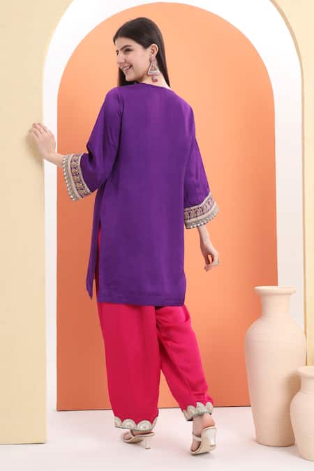 Minime Organics Purple & Pink Designer Kurta Set 