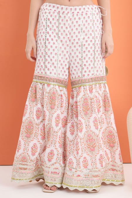 Minime Organics Off White Cotton Embroidery Printed Kurta Sharara Set Online at Aza Fashions Minime Organics_Off White Cotton Embroidery Printed Kurta Sharara Set _Online_at_Aza_Fashions