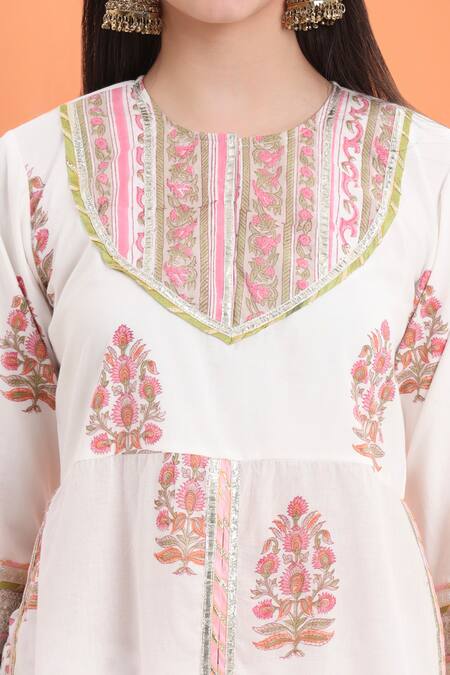 Buy Minime Organics Off White Cotton Embroidery Printed Kurta Sharara Set Buy_Minime Organics_Off White Cotton Embroidery Printed Kurta Sharara Set