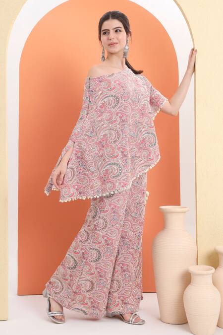 Minime Organics Pink Georgette Tassels Embroidered Tunic And Palazzo Set Online at Aza Fashions Minime Organics_Pink Georgette Tassels Embroidered Tunic And Palazzo Set_Online_at_Aza_Fashions