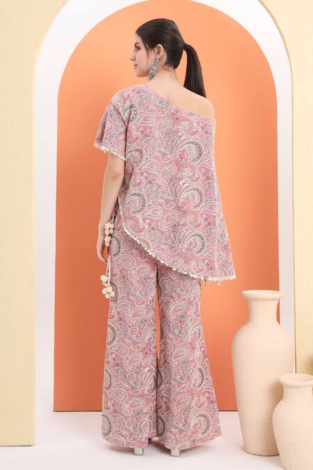 Shop Minime Organics Pink Georgette Tassels Embroidered Tunic And Palazzo Set at Aza Fashions Shop_Minime Organics_Pink Georgette Tassels Embroidered Tunic And Palazzo Set_at_Aza_Fashions