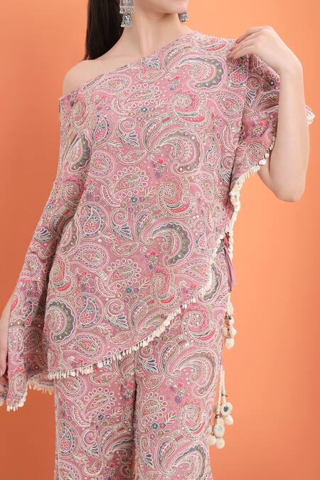 Minime Organics Pink Georgette Tassels Embroidered Tunic And Palazzo Set at Aza Fashions Minime Organics_Pink Georgette Tassels Embroidered Tunic And Palazzo Set_at_Aza_Fashions