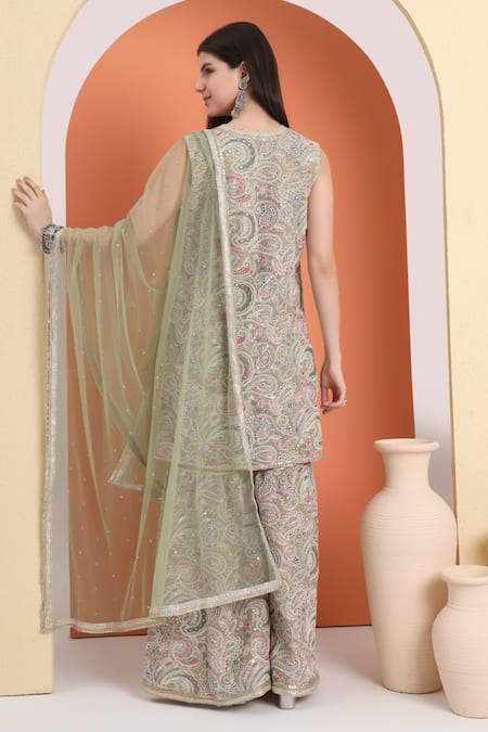 Minime Organics Pista Green Embroidered Kurta Set 