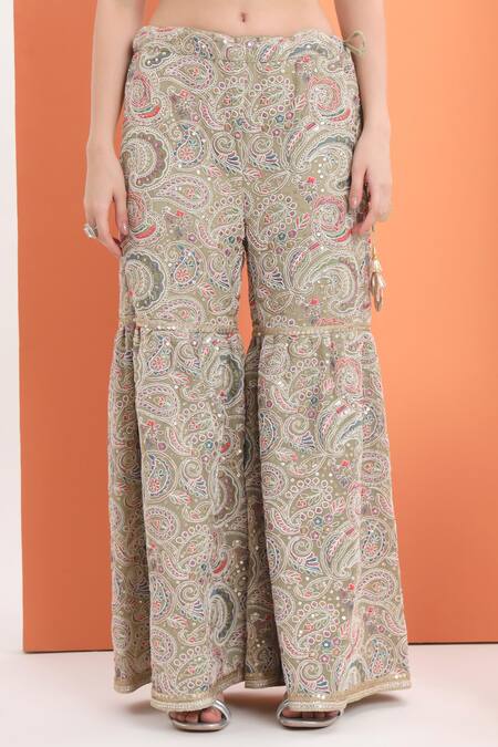 Shop_Minime Organics_Green Georgette Embroidery Pista Kurta Set _Online_at_Aza_Fashions