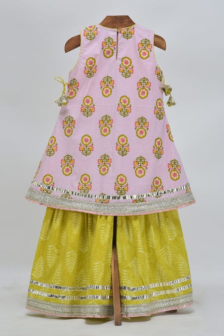 Minime Organics Floral Print Baby Pink Kurta Set 