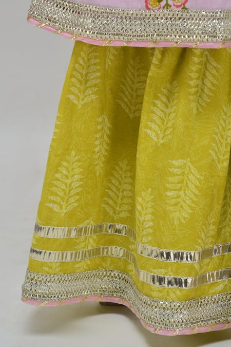 Shop_Minime Organics_Pink Cotton Zari Floral Print Baby Kurta Set _Online_at_Aza_Fashions