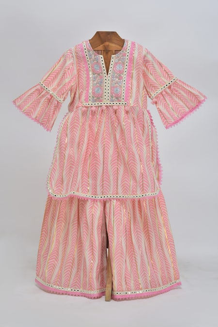 MINIME ORGANICS Pink Printed Kurta Set With Sharara 