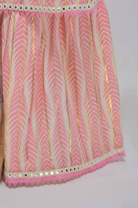 Minime Organics_Pink Cotton Embroidery, Lace, Pom-poms Printed Kurta Set With Sharara _Online_at_Aza_Fashions