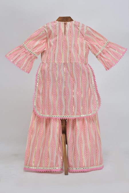 Minime Organics Pink Printed Kurta Set With Sharara 