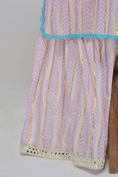 Minime Organics_Lavender Cotton Embroidery, Lace Print Kurta Set_Online_at_Aza_Fashions