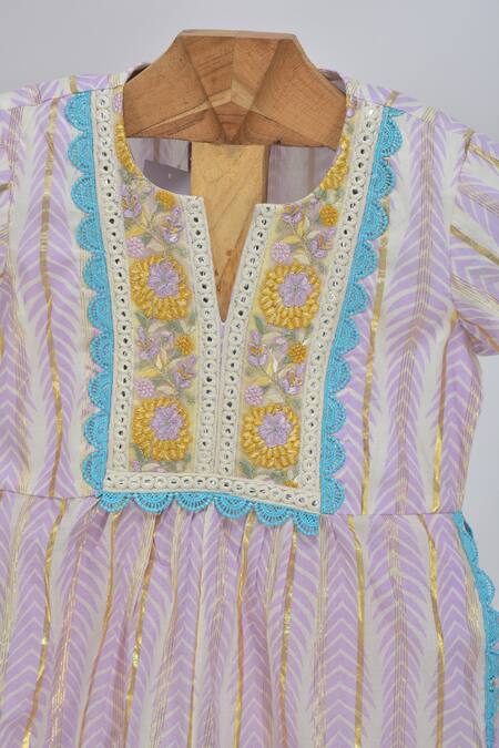 Buy_Minime Organics_Lavender Cotton Embroidery, Lace Print Kurta Set_Online_at_Aza_Fashions