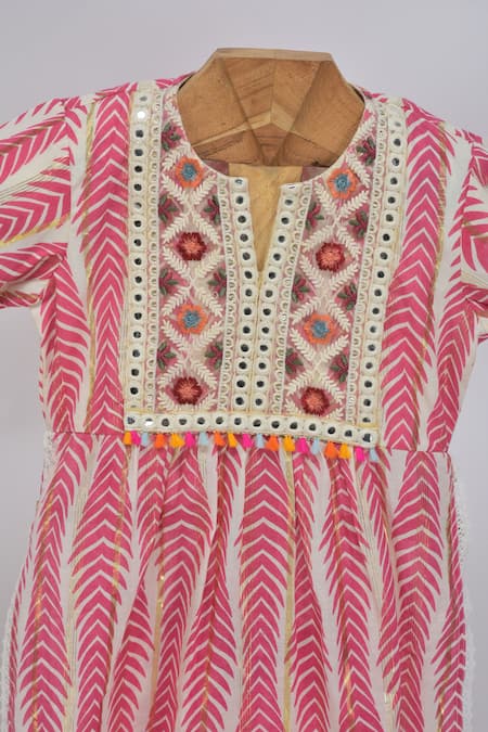 Minime Organics Magenta Pink Printed Kurta Sharara Set 