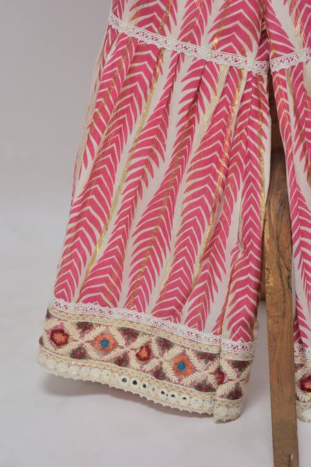 Minime Organics_Magenta Cotton Tassels, Embroidery Pink Printed Kurta Sharara Set _Online_at_Aza_Fashions