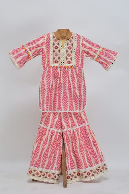 MINIME ORGANICS Magenta Pink Printed Kurta Sharara Set 