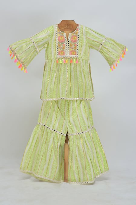 MINIME ORGANICS Light Green Printed Kurta Sharara Set 