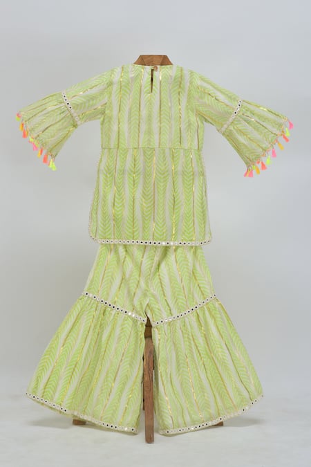 Minime Organics Light Green Printed Kurta Sharara Set 