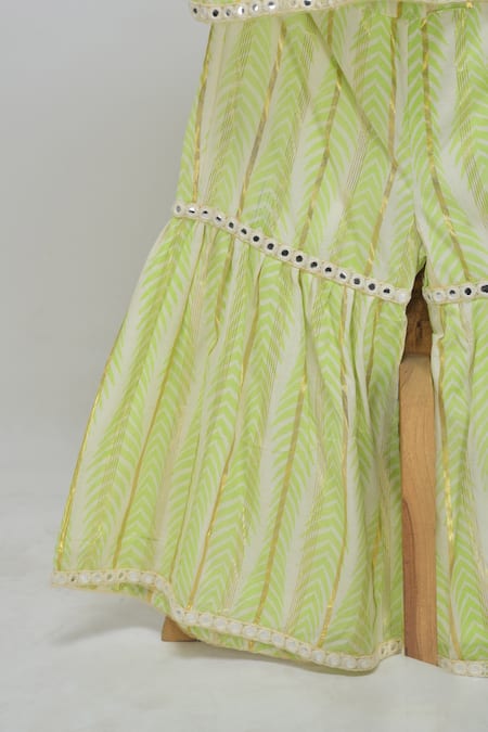 Minime Organics_Green Cotton Tassels, Embroidery Light Printed Kurta Sharara Set _Online_at_Aza_Fashions