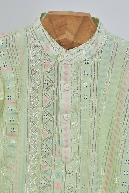 Minime Organics_Green Georgette, Cotton Sequins, Embroidery Patterned Kurta Set_Online_at_Aza_Fashions