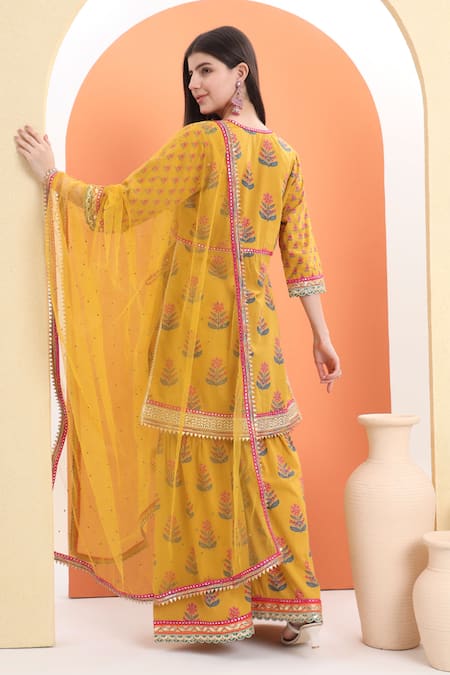 Minime Organics Printed Yellow Kurta Set With Dupatta 