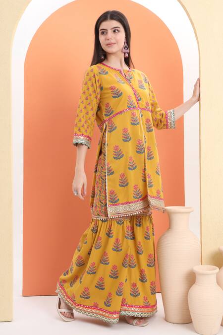 Buy_Minime Organics_Yellow Cotton Embroidery, Sequins Printed Kurta Set With Dupatta _Online_at_Aza_Fashions