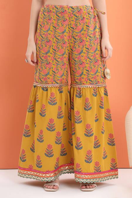 Minime Organics_Yellow Cotton Embroidery, Sequins Printed Kurta Set With Dupatta _at_Aza_Fashions