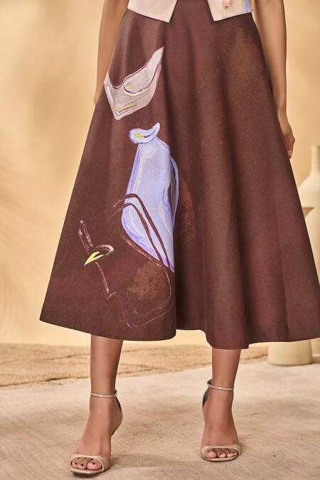 Shop_Masaba_Peach Linen V-neck Hidden Within Swing Skirt Set _Online_at_Aza_Fashions