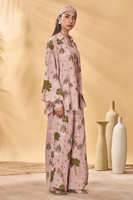Buy Masaba Pink Crepe, Cotton, Linen Collared Pirouette Picnic Set Online at Aza Fashions Buy_Masaba_Pink Crepe, Cotton, Linen Collared Pirouette Picnic Set _Online_at_Aza_Fashions