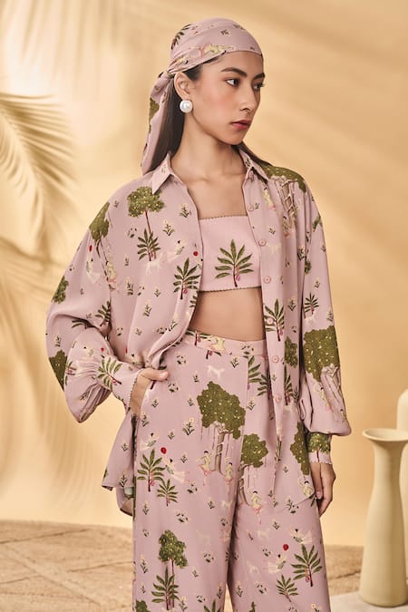 Buy Masaba Pink Crepe, Cotton, Linen Collared Pirouette Picnic Set Buy_Masaba_Pink Crepe, Cotton, Linen Collared Pirouette Picnic Set