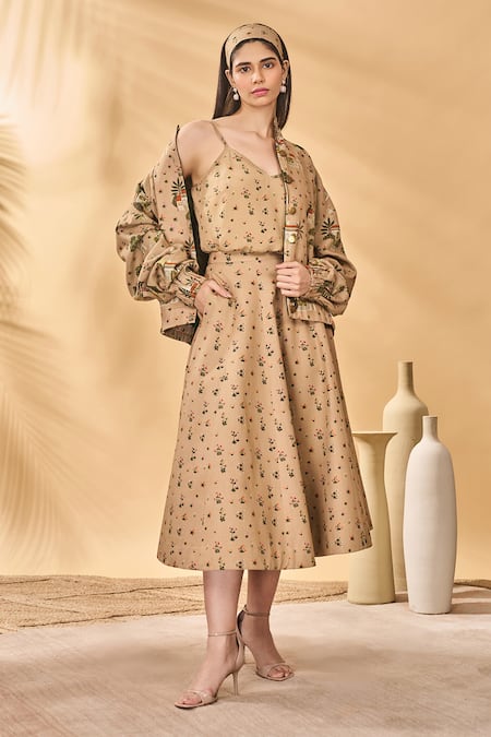 Buy Masaba Beige Cotton, Linen, Crepe, Silk Embroidery Miniature Dreams Bomber Jacket Set Buy_Masaba_Beige Cotton, Linen, Crepe, Silk Embroidery Miniature Dreams Bomber Jacket Set