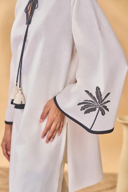 Buy Masaba Ivory Cotton, Linen Embroidery Round Neck Trellis Palm Trouser Set Online at Aza Fashions Buy_Masaba_Ivory Cotton, Linen Embroidery Round Neck Trellis Palm Trouser Set _Online_at_Aza_Fashions