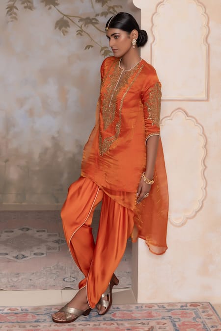 Adi By Aditya Khandelwl Burnt Orange Hand Embroidered Kurta Set 