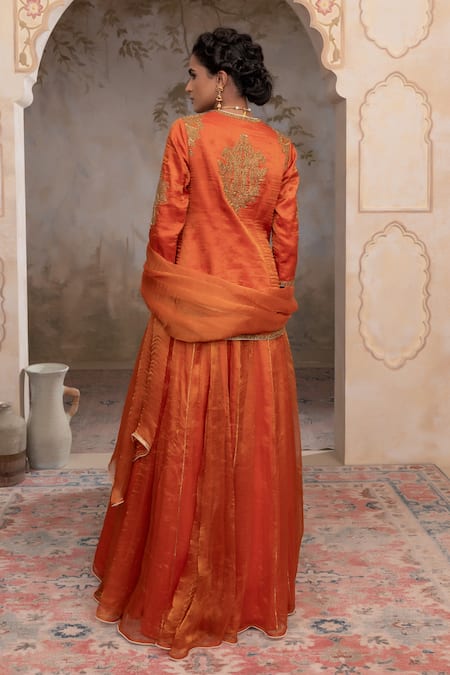Adi By Aditya Khandelwl Burnt Orange Hand Embroidered Kurta Set 